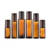 Mancha de Veta Plateada 5ml-15ml Tapa de Madera Botella Roll-On Botella Dispensadora de Perfume Botella Marrón con Bola Rodante Botella a Prueba de Luz para Aceites Esenciales