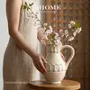 Vaso bule vintage estilo wabi-sabi, ornamento de cerâmica de arte de nicho para sala de estar, decoração retrô, arranjo de flores secas, armazenamento de água