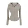 Jaqueta Cardigan Cintura Yoga Sexy de Menina Quente Outono e Inverno Novo Estilo Cintura Fina Emagrecedor Elástico Apertado Moletom com Capuz