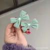 Pinzas para el pelo dulces y lindas de Otoño e Invierno para niños, Mini pasadores de lazo de tela de terciopelo verde claro, Pinzas laterales, Pinzas para el flequillo