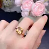 Anillo Popular de Citrino Natural al por Mayor de Fábrica Plata S925 Incrustado Piedra Principal 8*8 Venta Caliente Europeo y Americano Dropshipping
