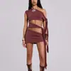 Nuevo producto de verano para mujer estilo europeo y americano transfronterizo: color sólido, escote asimétrico, corte sexy en la cintura, tie-dye de moda, vestido ajustado bodycon