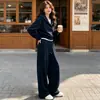 Conjunto de duas peças casual descontraído para mulheres, com cardigã com zíper e capuz e calça pantalona, terno de moda emagrecedor outono 2026