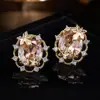 Aretes ovalados de zircón con hoja de arce rústica vintage, estilo de lujo ligero de nicho, aretes de piedra preciosa versátiles para el uso diario para mujeres