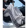 Pantalones de Tres Rayas de Fábrica Original para Hombre Pantalones Deportivos Largos Sueltos Rectos de Pierna Ancha Pantalones Casuales Pantalones Largos de Seda Helada Hombre