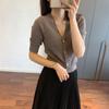 Cárdigan de punto de lana fino con cuello en V y manga media, estilo moda de Hong Kong y americano, para mujer en otoño