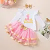 Conjunto de Vestido Festivo para Bebé Niña Otoño/Invierno 2026: Conjunto de 3 piezas para bebé: mameluco de manga larga, falda y diadema