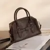 Bolso de Mano de Cuero Curtido Vegetal para Viajes Diario de Mujer, Nuevo Bolso de Hombro de Tendencia de Nicho Otoño 2026, Bolso Tipo Bowling de Gran Capacidad