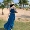 Vestido Elegante Retrô de Praia de Verão Branco Francês Halterneck Estilo Resort de Viagem Design Fashion Saia Longa para Mulheres