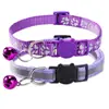 Collar Reflectante para Mascotas Collar Luminoso Collar para Gato Collar para Perro Collar con Cascabel Collar con Hebilla de Seguridad Estampado de Huella de Perro