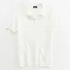 Camisa Polo Tejido Camiseta de Manga Corta para Hombre Cuello Polo Media Cremallera Rayas Estilo Old Money Verano Fábrica Transfronteriza Venta al por Mayor