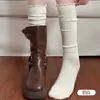 Calcetines altos para mujer para combinar con botas, estilo JK, calcetines holgados de primavera/verano, estilo Miu, borde blanco con volantes, calcetines largos amigables con la piel