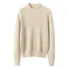 Suéter de tricô simples e estiloso com gola semimang alta, 100% cashmere, para mulheres, manga longa, modelagem solta, versátil, quente, suéter base de tricô