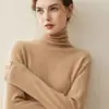 Nuevo suéter de punto de %cachemira pura para otoño e invierno con cuello alto superpuesto, jersey de corte ajustado para mujer, camisa base de punto versátil de manga larga