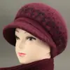 Sombreros para mujeres de mediana edad y mayores, sombreros de punto de piel de conejo para invierno de abuela con forro de terciopelo, sombreros de punto gruesos y cálidos para personas mayores