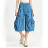 Directo del fabricante: Pantalones cortos de trabajo estilo americano con cordón y correa, diseño plisado, corte cropped para hombres y mujeres, con bolsillos grandes y piernas anchas, shorts de verano