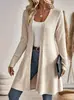 2026 Nuevo Abrigo Cardigan Largo de Punto Transfronterizo Europeo y Americano para Mujer Otoño Invierno Color Sólido Casual Abrigo Suéter