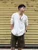 Camiseta de manga larga Issey Miyake para hombre 2025 con textura de cuello plisado elegante, tapeta de botones, sudadera de primavera/otoño, ajuste holgado Henry
