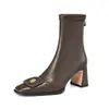 Nueva colección Otoño/Invierno 2025: botines de tacón grueso de camelia, botines elásticos ajustados, zapatos de tacón alto, botines de tacón alto de punta cuadrada talla grande para mujer