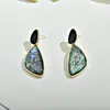 Brincos Vintage Estilo Francês de Concha de Abalone para Mulheres, Luxo Leve com Sensação de Alta Qualidade, Brincos Triângulo Geométricos com Pino de Prata
