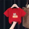 2212# Camiseta Estampada de Manga Corta para Niños y Niñas Estilo Muñeca de Verano 100% Algodón Top Redondo Versátil para Niños