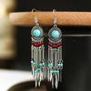 Brincos criativos com borla de corrente longa turquesa vintage Brincos de miçangas de arroz moda europeia e americana feminina brincos estilo étnico