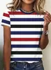 Camiseta europea y americana de manga corta para mujer con estampado 3D floral y a cuadros, camiseta de cuello redondo moderna y versátil