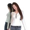 Artículos Europeos 2025 Primavera Nuevo Color Puro Cuello en V Aspecto Adelgazante Camiseta Básica Moda y Versátil Top para Mujer Primavera y Otoño