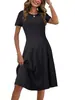 Vestido Casual de Moda de Manga Corta de Color Sólido Estilo Europeo y Americano Nuevo Primavera/Verano 2026 Amazon