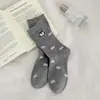 Calcetines de algodón sin costuras para otoño e invierno para mujer, calcetines largos de encaje gris azulados lindos, calcetines de algodón versátiles, calcetines largos estilo Miu