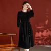 Vestido Veludo Retrô para Mulheres no Outono e Inverno, Estilo Nobre e Ocidental, Saia Longa de Seda Amora Elegante para Senhoras 82395856