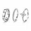 Conjunto de Anillos Combinados de Acero Inoxidable Estilo Retro Francés Múltiples Estilos Conjuntos de 3/4/5 Piezas Anillo de Apilamiento con Diamantes Incrustados de Nácar
