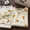 Novo Conjunto de Pijama Feminino de Algodão Nuvem Verão Manga Curta Gola Redonda Casual Plus Size Solto Roupa de Casa Feminina Peça Externa