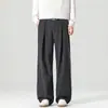 Ropa para Hombre Shanggu: Pantalones Vintage de Raya Vertical Texturizada Estilo Old Money para Hombre, Corte Holgado, Versátiles, Pierna Recta, Casual, Cintura Semi-Elástica
