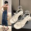 Sandalias Abiertas para Mujer con Tiras Cruzadas para Ropa de Exterior Nueva Colección Primavera y Verano 2024 Estilo de Hada con Falda Estilo Nicho Tacones Altos Tacones Gruesos