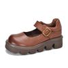 [9.9kg Pares, Disponible] Zapatos de Plataforma de Cuero Grueso con Boca Baja para Mujer, Punta Redonda, Zapatos Retro Hechos a Mano