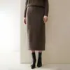Falda de Punto de Cachemir 100% Puro para Mujer, Otoño e Invierno, Moda Versátil, Color Sólido, Longitud Media, Cintura Alta, Ajustada a la Cadera