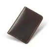 Portatarjetas Retro de Cuero Crazy Horse Completo para Hombres y Mujeres Mini Porta Documentos de Conducir Funda Protectora de Cuero Porta Tarjetas de Crédito de Cuero Genuino