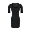 Vestido Estilo Deseo Puro Cuello en U Manga Media Ajustado 2026 Verano Nuevo Ceñidor de Cintura Bodycon Color Sólido Chica Popular Sexy Corto