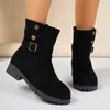 Botines de Cuero de Gran Tamaño Transfronterizos para Mujer Estilo Británico Retro Nuevo Botas de Caballero Botas Francesas de Media Pantorrilla para Mujer Venta al por Mayor