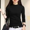Camiseta negra de manga larga para mujer con cuello alto medio, camiseta básica de fondo para mujer, ropa interior para primavera y otoño para mujer, nuevo top cálido 2023 para mujer, adelgazante