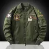 Chaqueta de Aviador Verde Militar para Hombre, Abrigo Casual Bordado Estilo Americano, Chaqueta de Trabajo con Cuello Alto para Primavera y Otoño