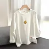 Camiseta Blanca Básica para Niños, Top de Manga Larga de Algodón Puro, Camiseta Base Bordada de Cuello Redondo para Niños y Niñas, Nueva Ropa de Primavera y Otoño para Niños