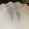 Pendientes de Borla con Flor de Zircón de Aguja de Plata Transfronterizos, Pendientes de Moda y Elegantes, Pendientes de Lujo Ligero y de Gama Alta, Diseño de Nicho