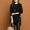 Suéter de Cuello Redondo para Mujer Largo Medio Holgado Primavera y Otoño 2025 Nuevo Estilo Popular Moda Camisa de Fondo de Punto