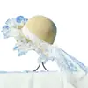Sombrero de Paja con Encaje de Ola Grande para Mujeres y Niños, Sombrero de Sol con Protección Solar, Sombrero de Sol de Verano, Sombrero de Playa para Vacaciones en la Costa