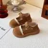 Sapatos de Couro para Meninas 2026 Outono Novo Sola Grossa Estilo Retro Francês College Sapatos de Uma Cor para Combinar com Saias Sapatos Mary Jane Infantis