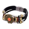 Pulsera de cuero personalizada para hombre y mujer, accesorios de aleación de girasol, pulsera de cuentas de piel de vaca al por mayor, pulsera vintage