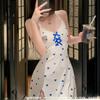 Vestido Camisola Longo Europeu e Americano Popular com Estampa de Coração, Costelas na Frente, Fenda Profunda em V, Roupa de Dormir, Roupa para Casa e Esportes, Atacado