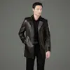 Chaqueta de Cuero Haining 2026 para Hombre, Hecha de Piel de Oveja, con Cuello de Traje, de Longitud Media, Casual, Forrada de Felpa, Chaqueta de Cuero de Motociclista, Talla Grande para Adultos Jóvenes